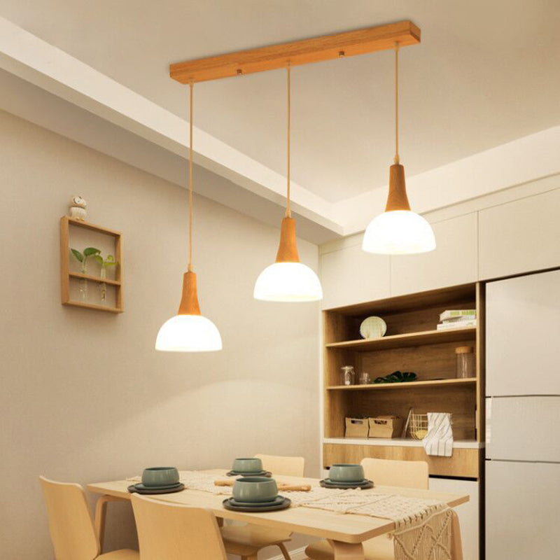 Contemporary White Glass 3-Headed Hanging Light For Dining Room Ceiling / D Linear