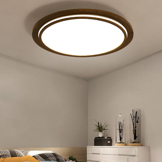 Round Led Wood Bedroom Ceiling Light In Brown