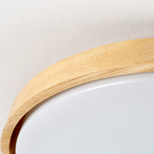 Wood Simplicity Ultra-Thin Round Led Flush Mount Bedroom Ceiling Light