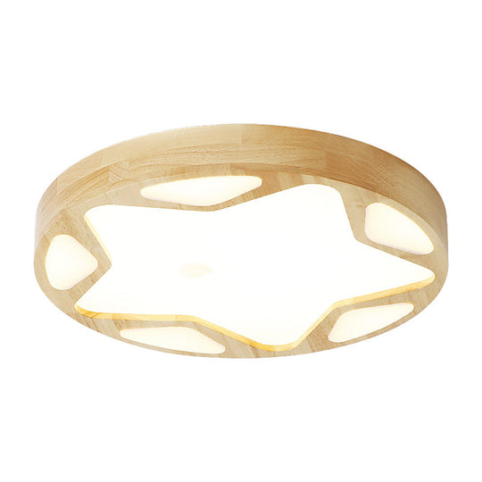 Modern Star Flush Ceiling Light For Kids Bedroom - Led Wood Mount Fixture