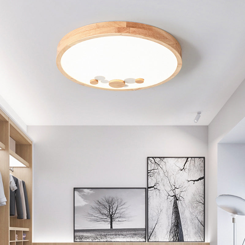 Wood Bedroom Led Circle Flush Mount Ceiling Light White / 10 Warm