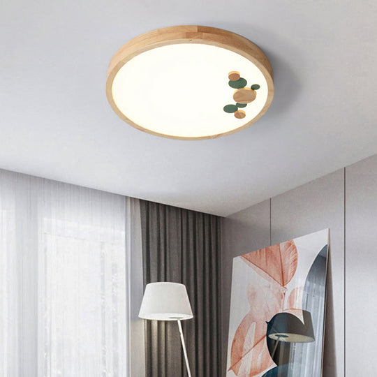 Wood Bedroom Led Circle Flush Mount Ceiling Light Green / 10 Warm
