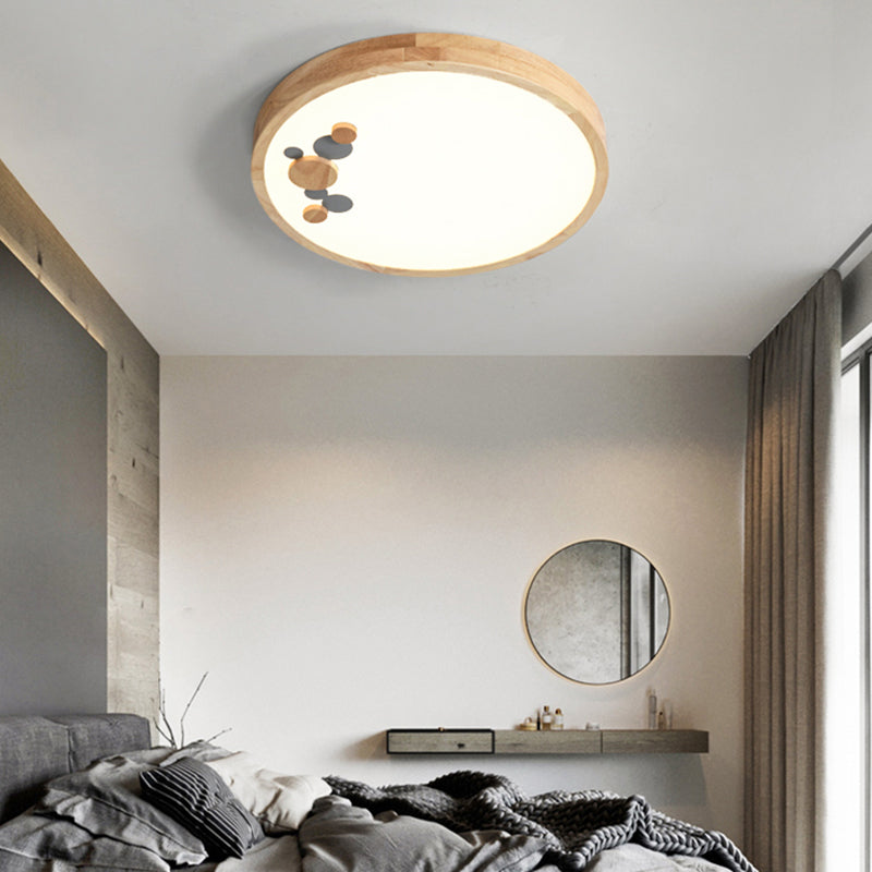 Wood Bedroom Led Circle Flush Mount Ceiling Light Grey / 10 Warm