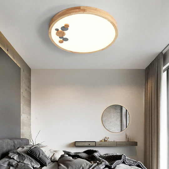 Wood Bedroom Led Circle Flush Mount Ceiling Light Grey / 10 Warm