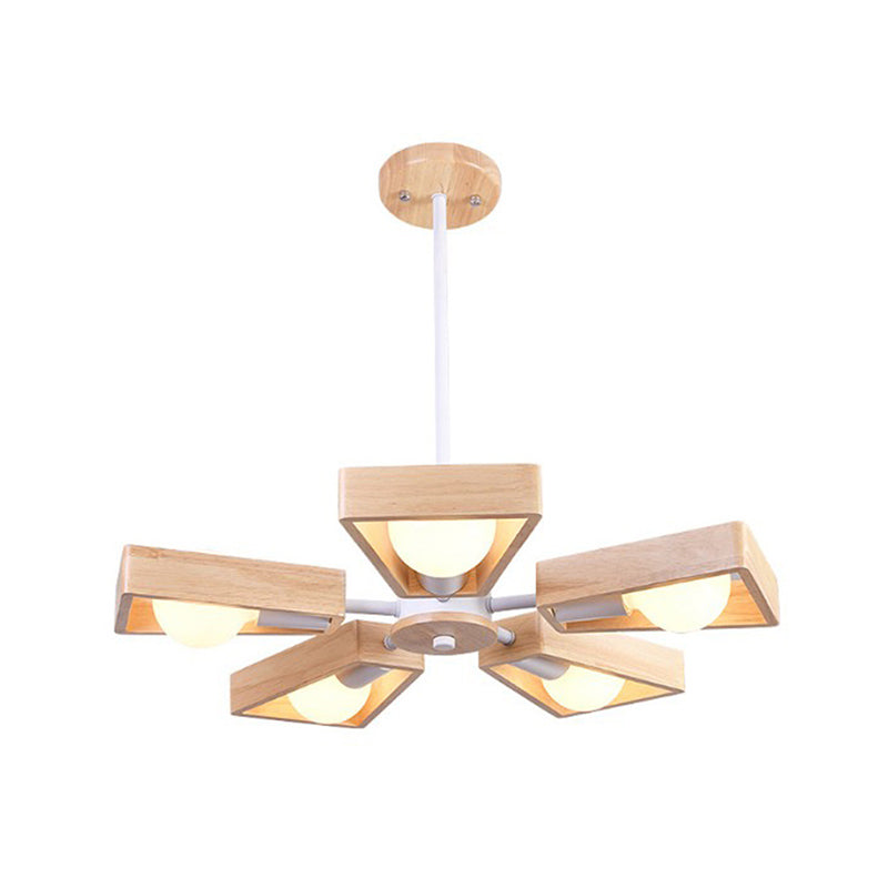 Minimalist Wood Suspension Chandelier For Living Room - Trapezoid Frame Design
