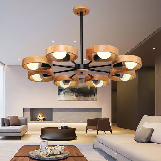 Sleek Wooden Circle Chandelier Pendant Light For Bedroom Decor