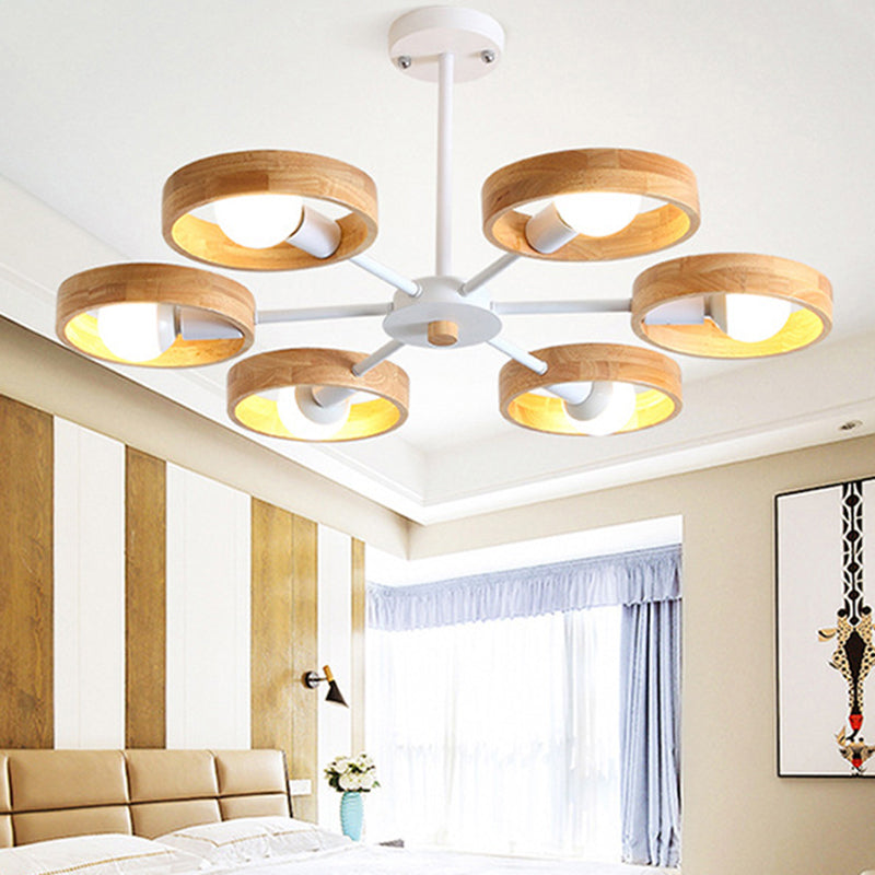 Sleek Wooden Circle Chandelier Pendant Light For Bedroom Decor 6 / White