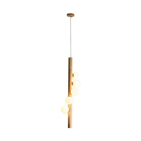 Contemporary Cream Glass Modo Chandelier Lighting With 5 Wood Pendant Lights – Ideal For Restaurants