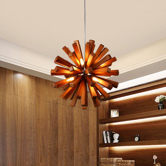 Nordic Style Wood Dandelion Chandelier For Restaurant Lighting