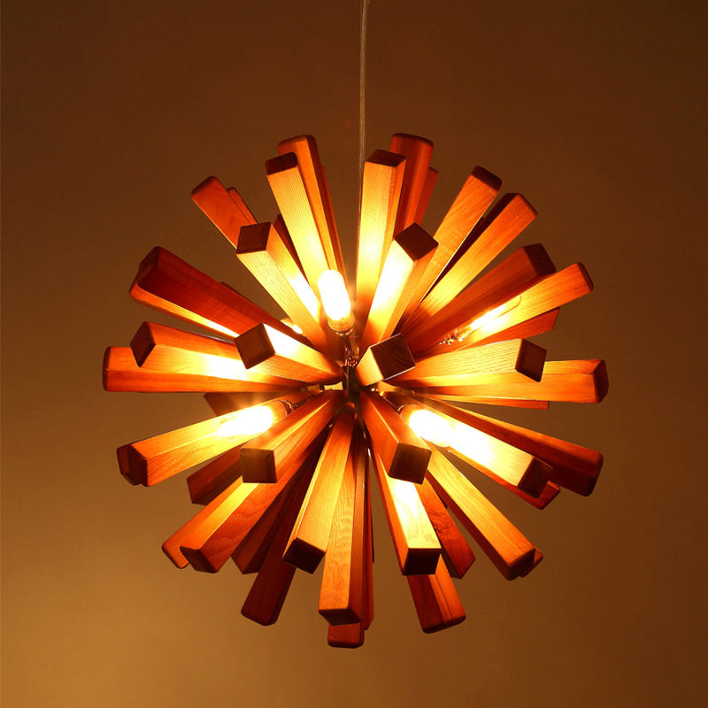 Nordic Style Wood Dandelion Chandelier For Restaurant Lighting
