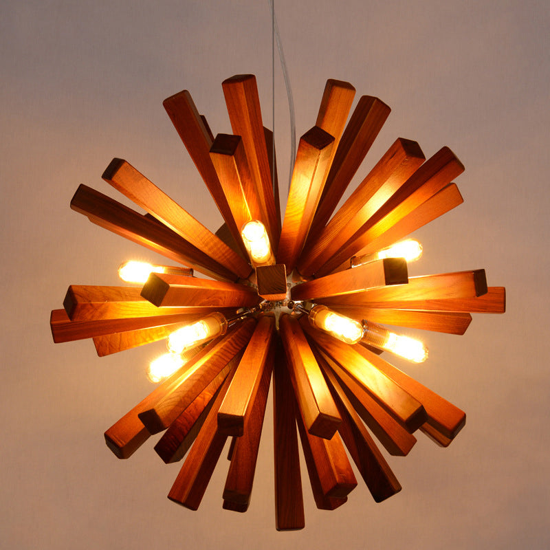 Nordic Style Wood Dandelion Chandelier For Restaurant Lighting