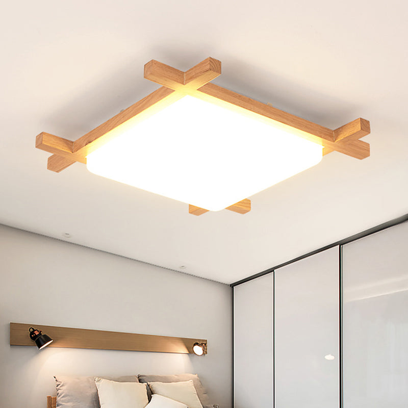Sleek Wood Led Flush Mount Lighting With Acrylic Shade For Minimalist Bedrooms / 16’ Warm