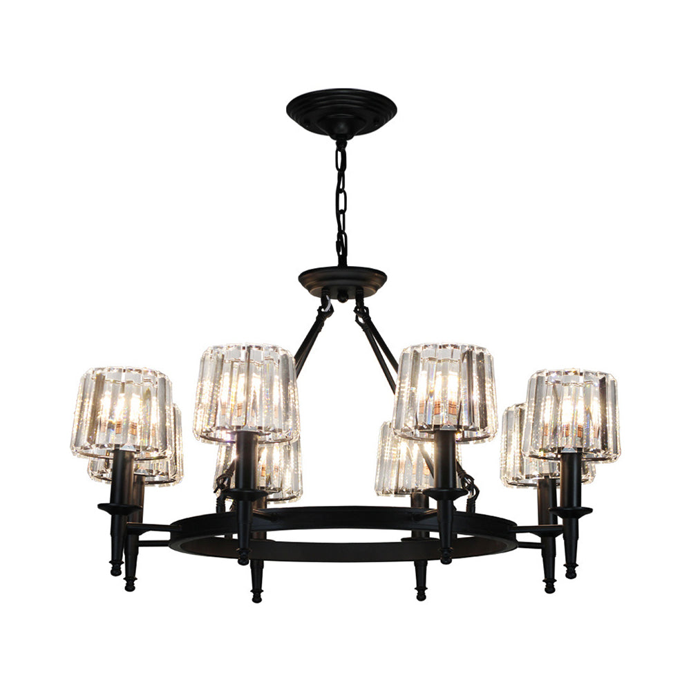 Contemporary Crystal Circle Chandelier Lamp With 6/8 Bulbs - Black Hanging Pendant Light For Living