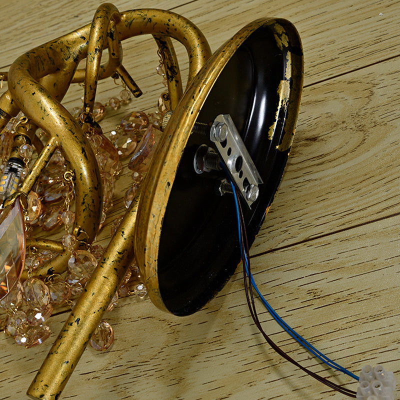 Vintage Metal Wall Mount Sconce Light With Amber Crystal Bead Accent - Brass Finish 1 Bulb