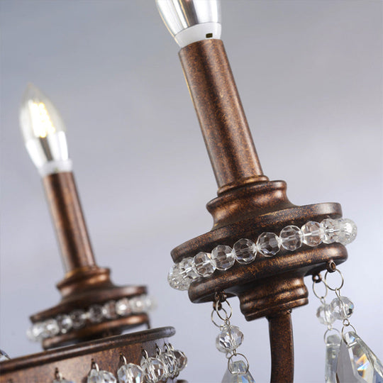 Nordic Metal Candle Chandelier: Rustic Hanging Light Fixture With Crystal Drop - 4 Lights