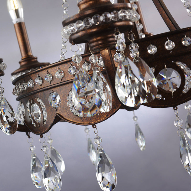 Nordic Metal Candle Chandelier: Rustic Hanging Light Fixture With Crystal Drop - 4 Lights