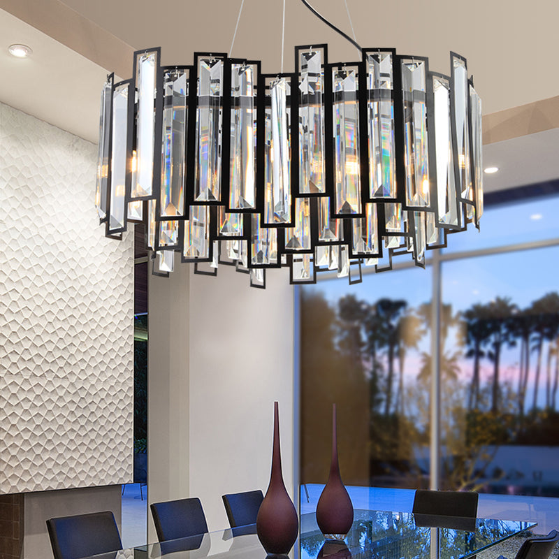 Modern Geometric Crystal Block Chandelier With Black Metal Frame - 12 Light Ceiling For Bedroom