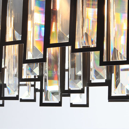Modern Geometric Crystal Block Chandelier With Black Metal Frame - 12 Light Ceiling For Bedroom