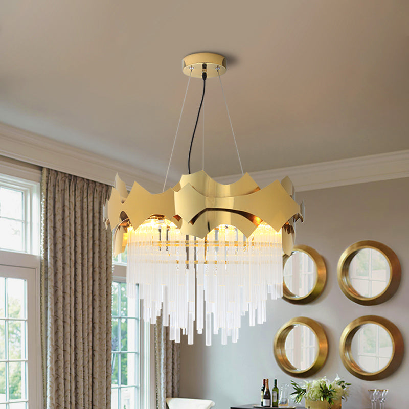 Modern Tapered Chandelier Pendant Light - Clear Glass 6-Light Gold Finish