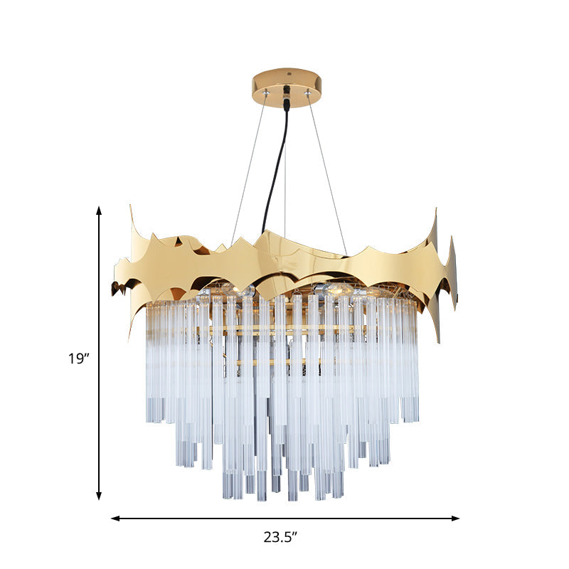 Modern Tapered Chandelier Pendant Light - Clear Glass 6-Light Gold Finish