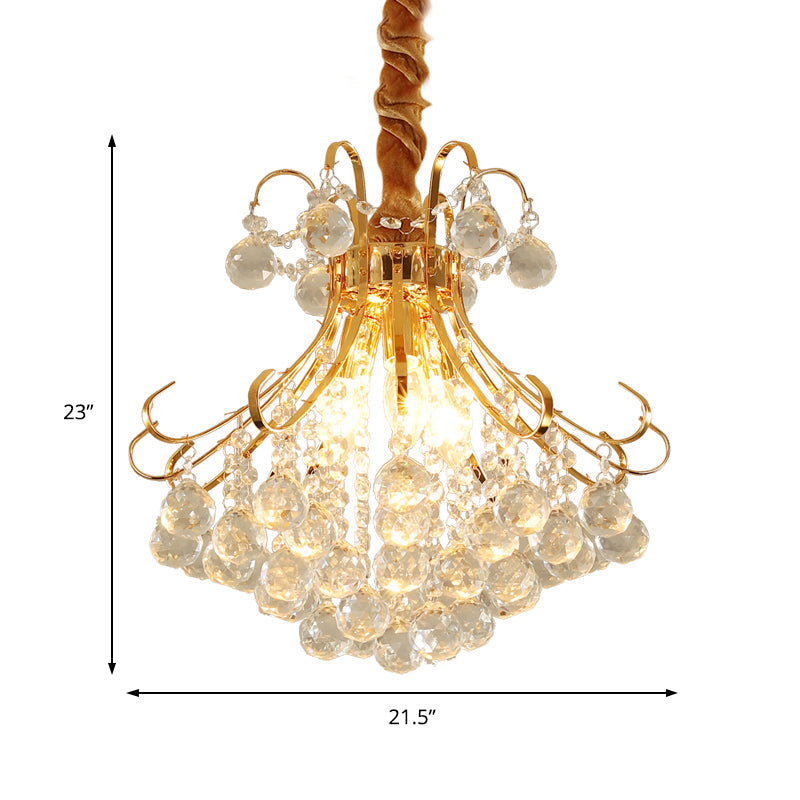 Modern Flared Crystal Ball Chandelier - Gold Ceiling Light Fixture 3/4 Lights Multiple Sizes