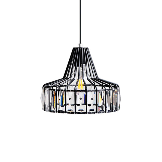 Industrial Black Barn Pendant Light Fixture With Crystal Block - 1 Hanging Kit 10’/12.5’ Wide
