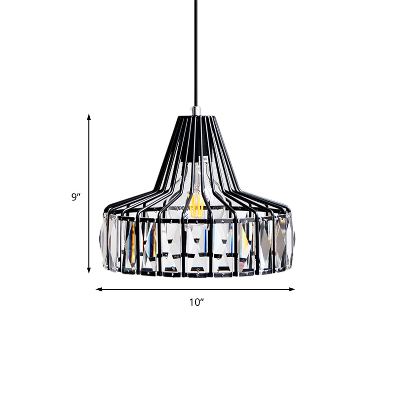 Industrial Black Barn Pendant Light Fixture With Crystal Block - 1 Hanging Kit 10’/12.5’ Wide