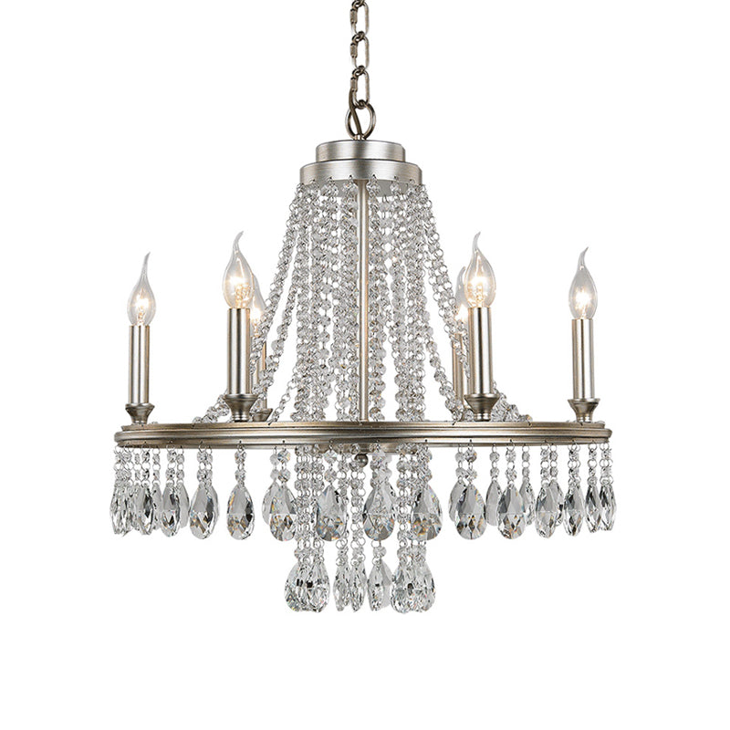 Modern Metal Candle Chandelier Pendant Light - 6-Light Nickel Suspension For Dining Room