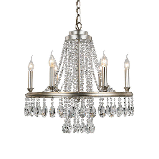 Modern Metal Candle Chandelier Pendant Light - 6-Light Nickel Suspension For Dining Room