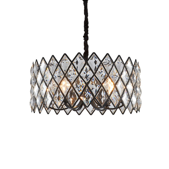 Postmodern Black Chandelier Light With Drum Crystal Shade - 8 Ceiling Pendant For Living Room