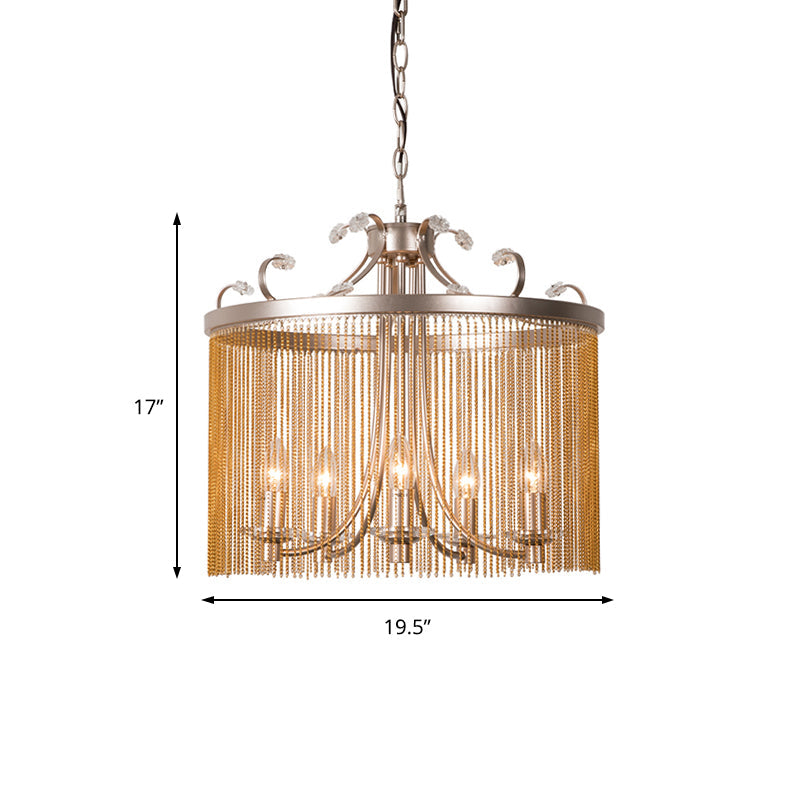 Modern Cylinder Crystal Strand Chandelier Ceiling Light - Gold Pendant 3/5/6 Lights