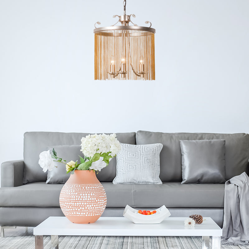 Modern Cylinder Crystal Strand Chandelier Ceiling Light - Gold Pendant 3/5/6 Lights