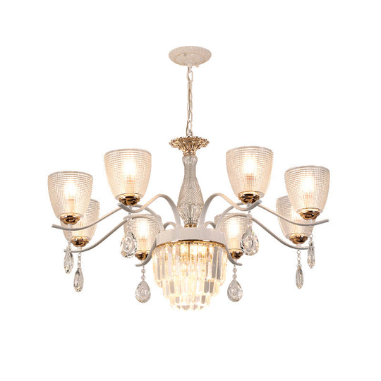 Contemporary Glass Cup Hanging Light Kit - 3/6/8 Lights Prism Chandelier With Cone Crystal Shade