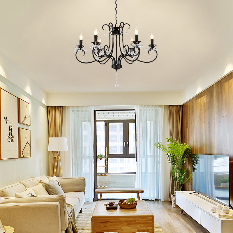 Vintage Bent Arm Frame Ceiling Light - 6/8 Black Lights With Crystal Drop For Living Room 6 /