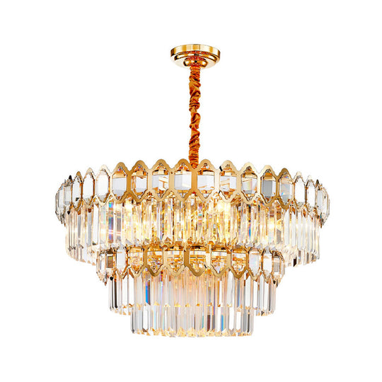 Modern Layered Chandelier With Clear Crystal Prism 8-Light Gold Hanging Fixture