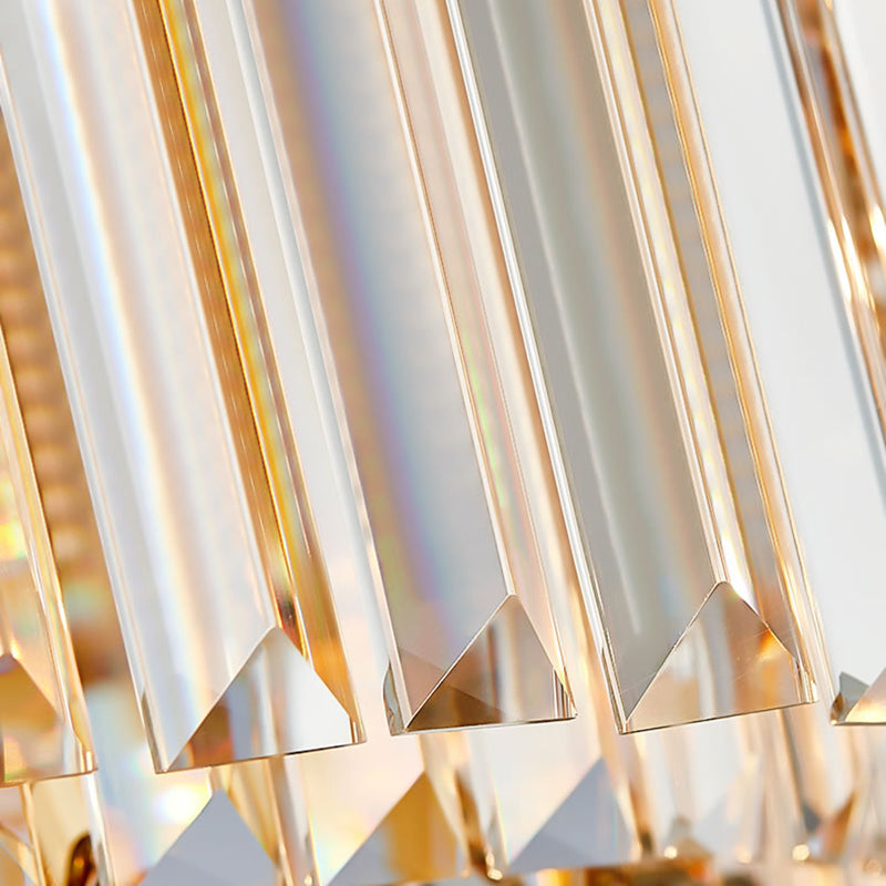 Modern Layered Chandelier With Clear Crystal Prism 8-Light Gold Hanging Fixture