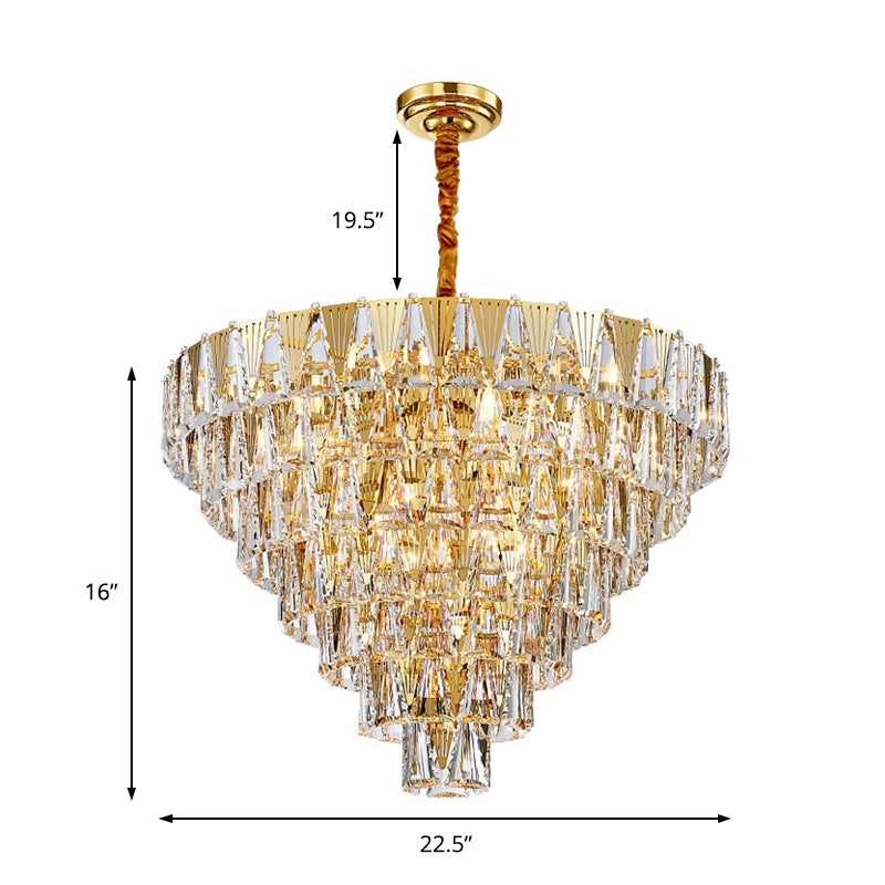 Contemporary Crystal Chandelier Light Fixture - 7 Tiers 10 Lights Gold Pendant