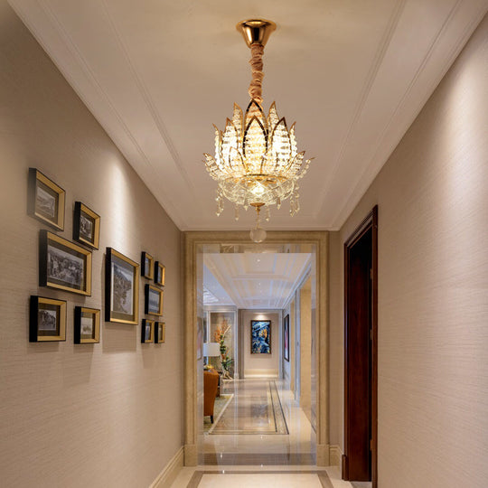 Lotus Crystal Pendant Light In Gold - Contemporary Hanging Ceiling