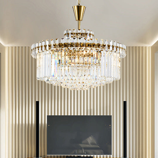 Modern Crystal Chandelier Drum Ceiling Light Fixture 9 Lights 25.5’/31.5’ Wide Brass Finish