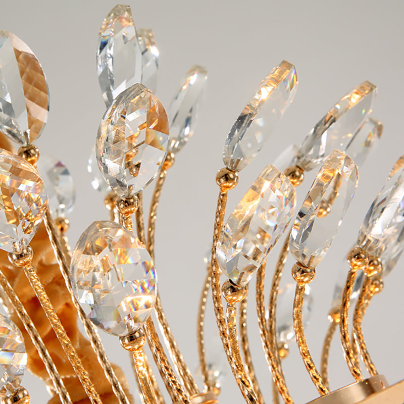 Tapered Chandelier Light With Modern Faceted Crystal 9 Lights Gold Finish – Ideal For Bedroom