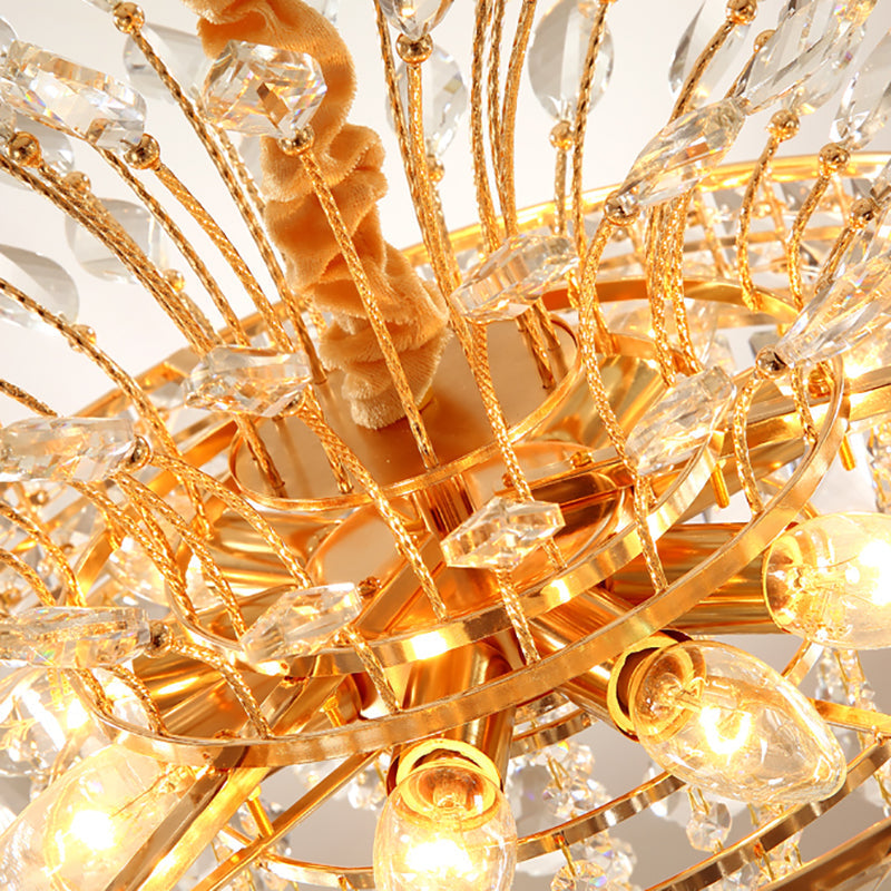 Tapered Chandelier Light With Modern Faceted Crystal 9 Lights Gold Finish – Ideal For Bedroom