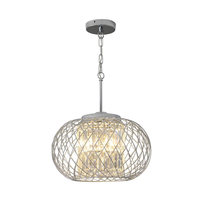 Dome Cage Crystal Block Chandelier: Modern Chrome Dining Room Lighting With 3 Lights