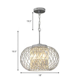 Modern Chrome Chandelier With Crystal Block Shade - 3 Light Dining Room Fixture