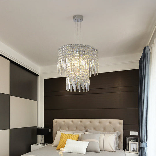 Modern Crystal Tiered Hanging Lamp - Clear Rectangular-Cut 4 Lights Silver Chandelier