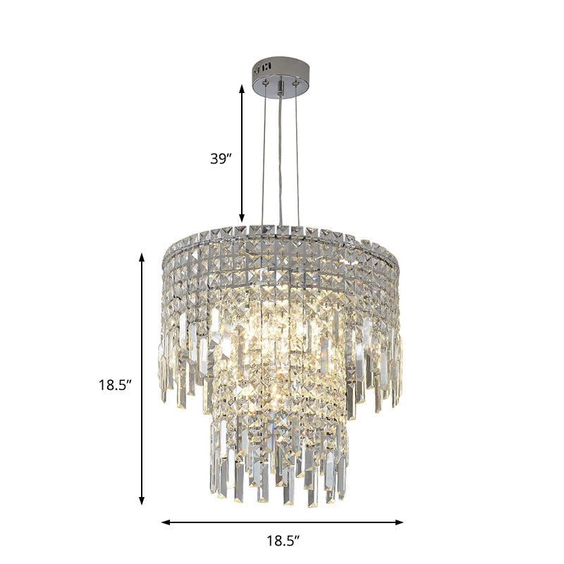 Modern Crystal Tiered Hanging Lamp - Clear Rectangular-Cut 4 Lights Silver Chandelier