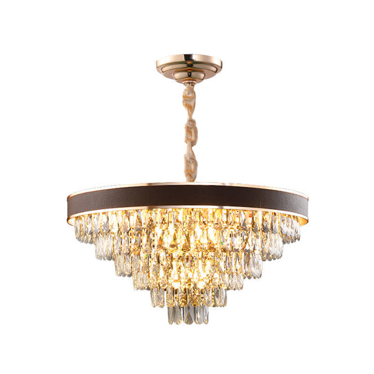 Tiered Crystal Block Chandelier - Black-Gold Pendant Light Fixture With 9/12 Lights