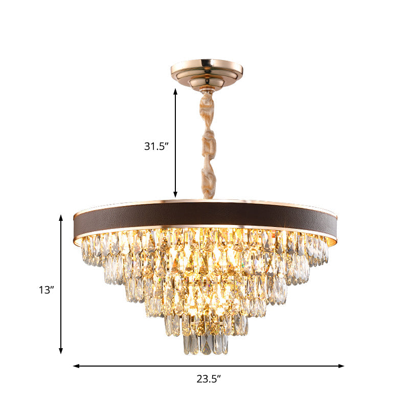 Tiered Crystal Block Chandelier - Black-Gold Pendant Light Fixture With 9/12 Lights