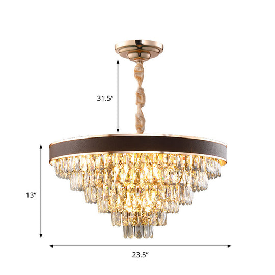 Tiered Crystal Block Chandelier - Black-Gold Pendant Light Fixture With 9/12 Lights