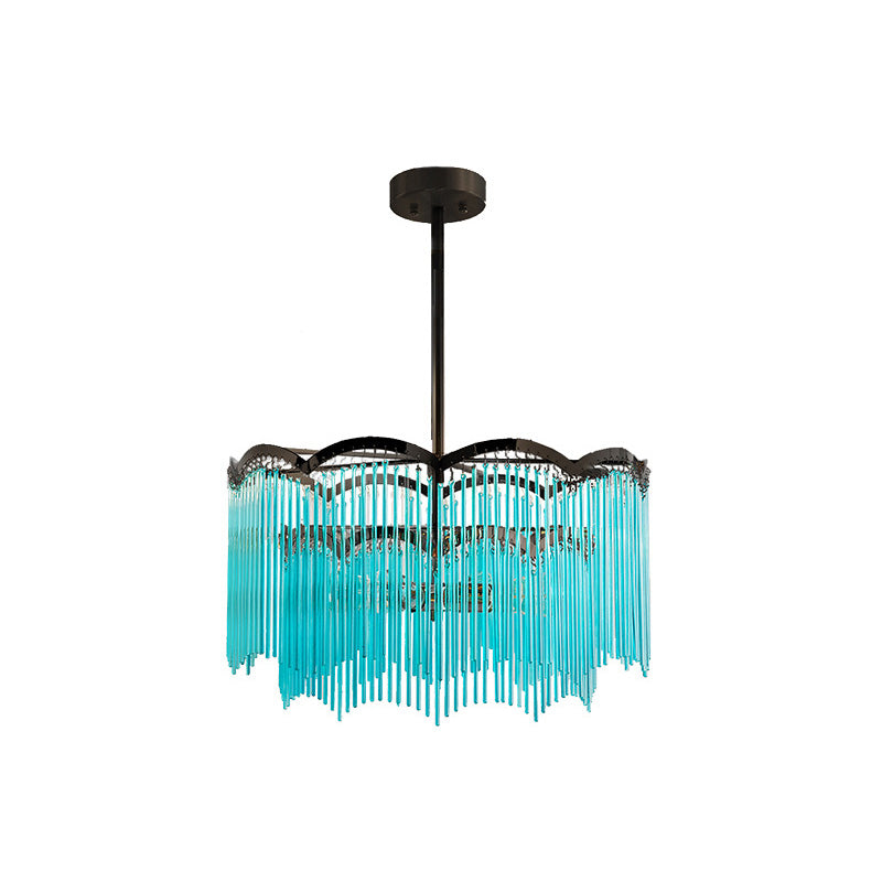 Clear/Blue Crystal Strand Chandelier Light - Elegant Round Design 3 Lights Perfect For Dining Room