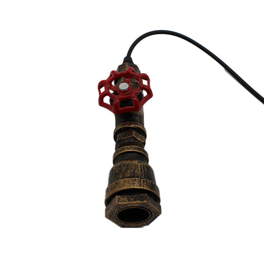 Antique Valve Handle Iron Pendant Light - Single-Bulb Ceiling Fixture In Bronze